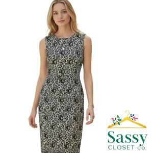 Vince Camuto Black Lace Print Sleeveless Stretch Bodycon Dress Size XS EUC